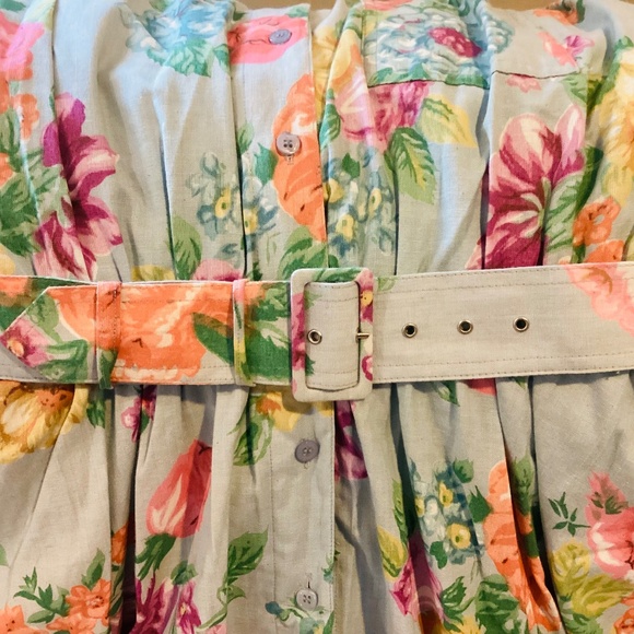 Vintage Petite 6 floral short sleeve belted midi length full skirt  side pockets - Picture 10 of 14